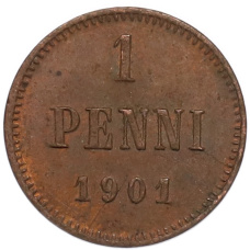 Монета 1 пенни 1901 года Русская Финляндия (аверс)
