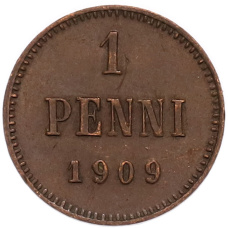 Монета 1 пенни 1909 года Русская Финляндия (аверс)