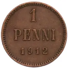 Монета 1 пенни 1912 года Русская Финляндия (аверс)