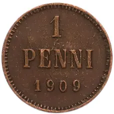 Монета 1 пенни 1909 года Русская Финляндия (аверс)