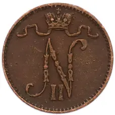 Монета 1 пенни 1909 года Русская Финляндия (реверс)