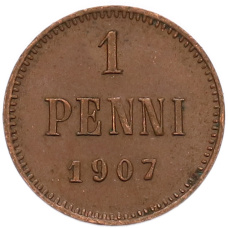 Монета 1 пенни 1907 года Русская Финляндия (аверс)
