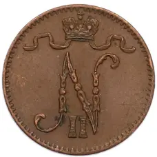 Монета 1 пенни 1907 года Русская Финляндия (реверс)