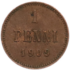 Монета 1 пенни 1909 года Русская Финляндия (аверс)