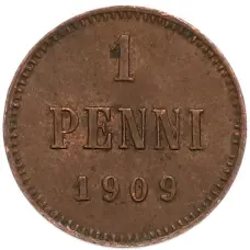 Монета 1 пенни 1909 года Русская Финляндия (аверс)