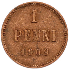 Монета 1 пенни 1909 года Русская Финляндия (аверс)
