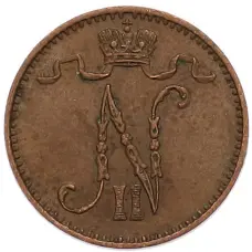 Монета 1 пенни 1908 года Русская Финляндия (реверс)