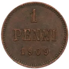 Монета 1 пенни 1909 года Русская Финляндия (аверс)