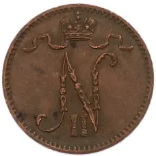 Монета 1 пенни 1909 года Русская Финляндия (реверс)