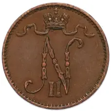 Монета 1 пенни 1909 года Русская Финляндия (реверс)