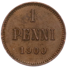 Монета 1 пенни 1900 года Русская Финляндия (аверс)