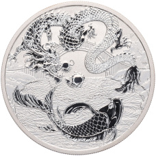 Монета 1 доллар 2023 года Австралия «Дракон и карп кои» (аверс)