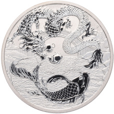 Монета 1 доллар 2023 года Австралия «Дракон и карп кои» (аверс)