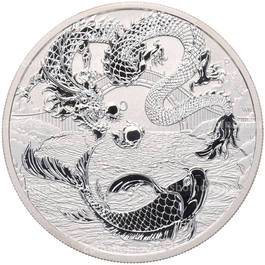 Монета 1 доллар 2023 года Австралия «Дракон и карп кои»