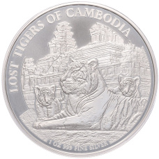 Монета 3000 риелей 2025 года Камбоджа «Потерянные тигры Камбоджи» (аверс)
