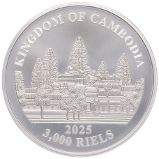 Монета 3000 риелей 2025 года Камбоджа «Потерянные тигры Камбоджи» (реверс)