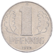 Монета 1 пфенниг 1975 года Восточная Германия (ГДР) (аверс)