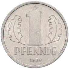 Монета 1 пфенниг 1979 года Восточная Германия (ГДР) (аверс)