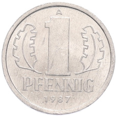 Монета 1 пфенниг 1987 года Восточная Германия (ГДР) (аверс)