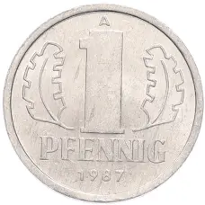 Монета 1 пфенниг 1987 года Восточная Германия (ГДР) (аверс)