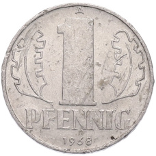 Монета 1 пфенниг 1968 года Восточная Германия (ГДР) (аверс)