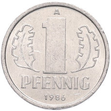 Монета 1 пфенниг 1986 года Восточная Германия (ГДР) (аверс)