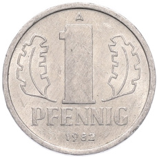Монета 1 пфенниг 1982 года Восточная Германия (ГДР) (аверс)