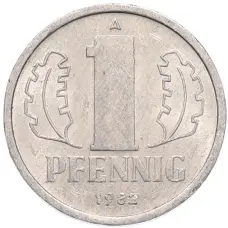 Монета 1 пфенниг 1982 года Восточная Германия (ГДР) (аверс)