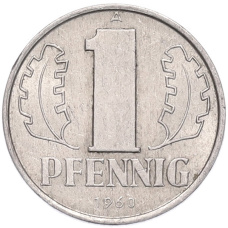 Монета 1 пфенниг 1960 года Восточная Германия (ГДР) (аверс)