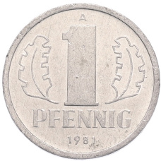 Монета 1 пфенниг 1981 года Восточная Германия (ГДР) (аверс)