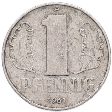 Монета 1 пфенниг 1961 года Восточная Германия (ГДР) (аверс)