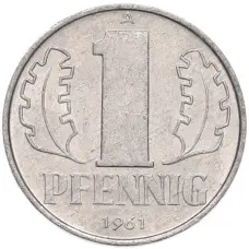 Монета 1 пфенниг 1961 года Восточная Германия (ГДР) (аверс)