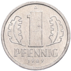 Монета 1 пфенниг 1989 года Восточная Германия (ГДР) (аверс)