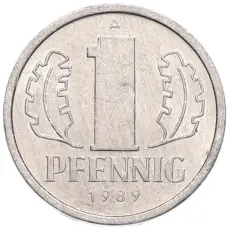 Монета 1 пфенниг 1989 года Восточная Германия (ГДР) (аверс)