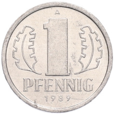 Монета 1 пфенниг 1989 года Восточная Германия (ГДР) (аверс)