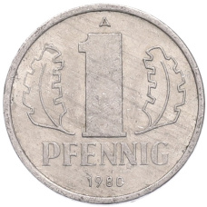 Монета 1 пфенниг 1980 года Восточная Германия (ГДР) (аверс)