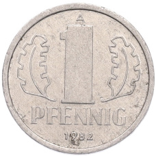 Монета 1 пфенниг 1982 года Восточная Германия (ГДР) (аверс)