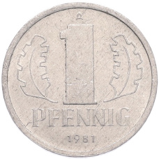 Монета 1 пфенниг 1981 года Восточная Германия (ГДР) (аверс)