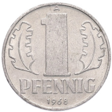 Монета 1 пфенниг 1968 года Восточная Германия (ГДР) (аверс)