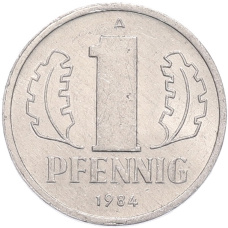 Монета 1 пфенниг 1984 года Восточная Германия (ГДР) (аверс)