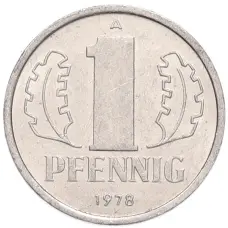 Монета 1 пфенниг 1978 года Восточная Германия (ГДР) (аверс)