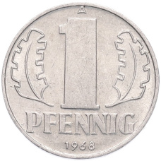 Монета 1 пфенниг 1968 года Восточная Германия (ГДР) (аверс)