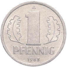 Монета 1 пфенниг 1983 года Восточная Германия (ГДР) (аверс)