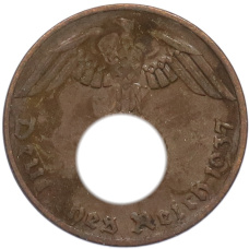 Монета 1 рейхспфенниг 1937 года A Германия (аверс)