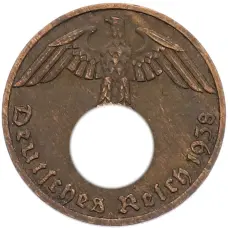 Монета 1 рейхспфенниг 1938 года F Германия (аверс)