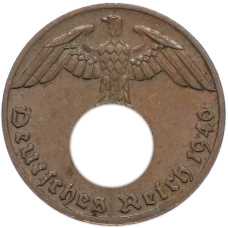 Монета 1 рейхспфенниг 1940 года J Германия (аверс)