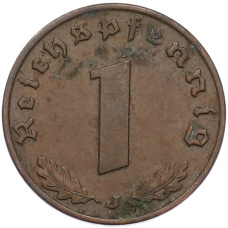 Монета 1 рейхспфенниг 1940 года J Германия (реверс)