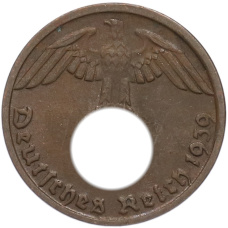 Монета 1 рейхспфенниг 1939 года D Германия (аверс)