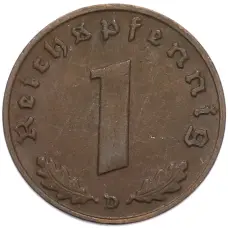Монета 1 рейхспфенниг 1939 года D Германия (реверс)
