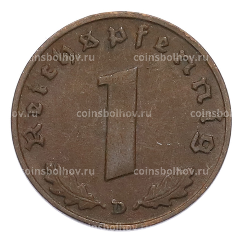 Монета 1 рейхспфенниг 1939 года D Германия (вид 2)